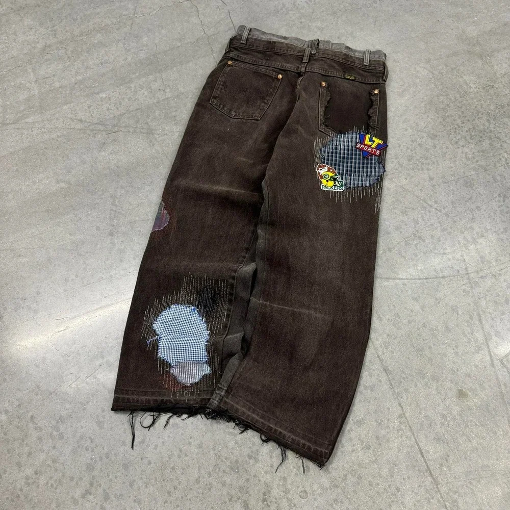 1 OF 1 Fedi Cartel VINTAGE USA MADE BAGGY Brown Patchwork Denim Jeans - 30/28